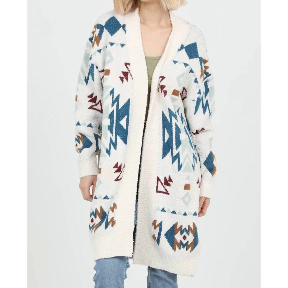 Angie Cream and Blue Geometric Cardigan